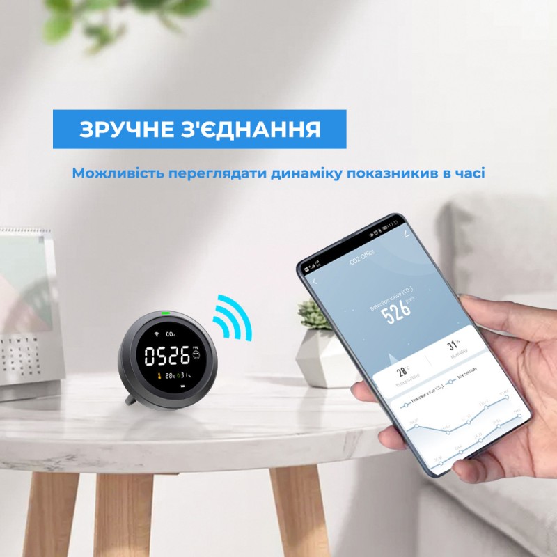 Термогігрометр з датчиком вимірювання CO2 з WiFi No Brand PTH-8 (PTH-8-12)