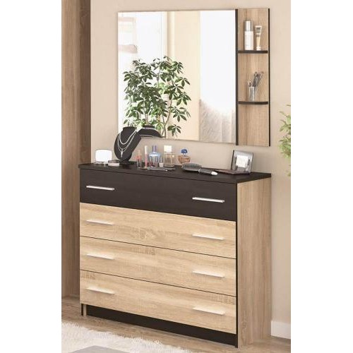 Комод + дзеркало Меблі Сервіс 4Ш Вероніка Дуб самоа + Венге темний Комод + дзеркало Меблі Сервіс 4Ш Вероніка Дуб самоа + Венге темний
