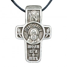 Хрест натільний посріблений Silvering Сергій Святий преподобний Сергій Радонезький 3х1,8х0,2 см (19561)