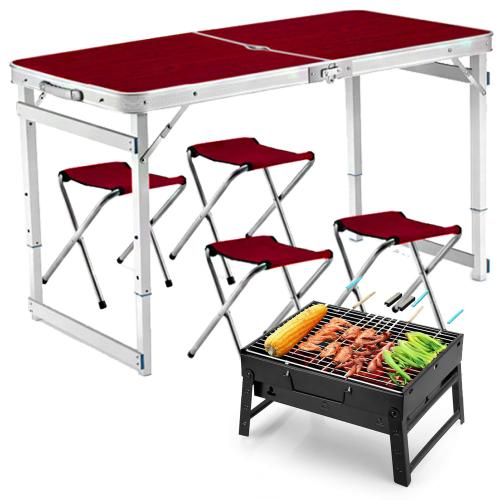 Розкладний стіл посилений з парасолькою Easy Campi 1.8м для пікніка зі стільцями в валізі Коричневий+Мангал Розкладний стіл посилений з парасолькою Easy Campi 1.8м для пікніка зі стільцями в валізі Коричневий+Мангал