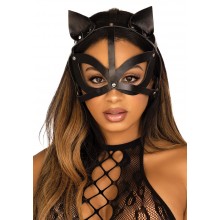 Маска кішки з екошкіри Leg Avenue Vegan leather studded cat mask Black