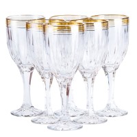 Набір бокалів для вина TS Kitchen 6 штук із золотою облямівкою 250 мл жовтий (HP547)