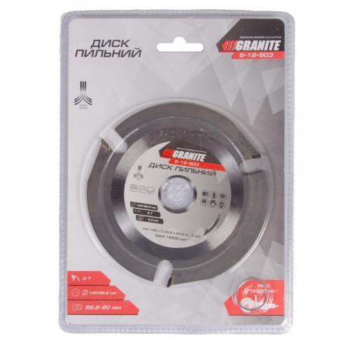 Диск пильний GRANITE для дерева з твердосплавними напайками 125х22.2х3Т 12200 об/хв 5-12-503 Диск пильний GRANITE для дерева з твердосплавними напайками 125х22.2х3Т 12200 об/хв 5-12-503