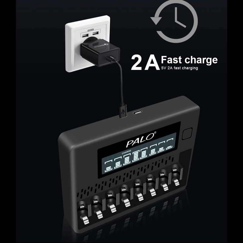 Зарядний пристрій на 8 штук NI-MH акумуляторних батарейок АА або ААА з LCD екраном Palo NC32