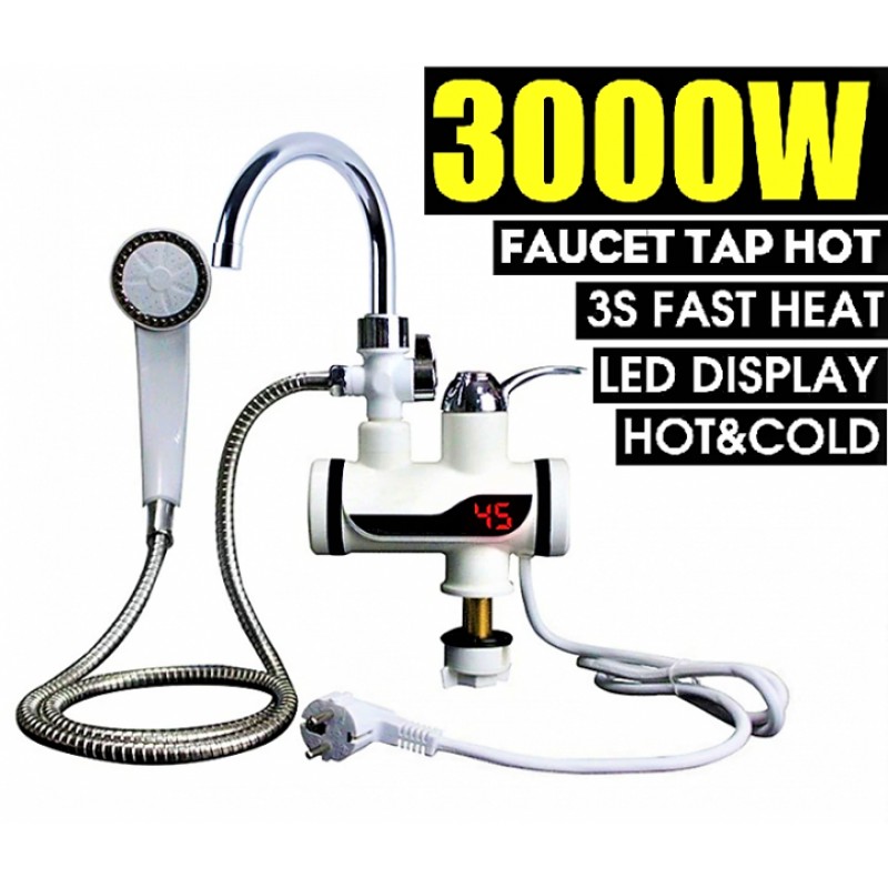 Проточний водонагрівач + ДУШ електричний на кран змішувач з екраном VI Під'єднання знизу
