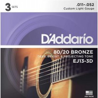 Струни для акустичної гітари D'Addario EJ13-3D 80/20 Bronze Custom Light Acoustic Guitar Strings 11/52 Струни для акустичної гітари D'Addario EJ13-3D 80/20 Bronze Custom Light Acoustic Guitar Strings 11/52