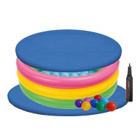 Дитячий надувний басейн Intex 58924-3 «Райдуга», 86 х 25 см, з кульками 10 шт, тентом, підстилкою, насосом