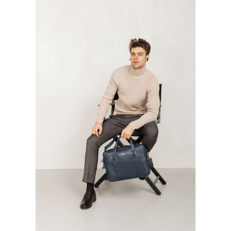 Шкіряна сумка для ноутбука і документів темно-синя BlankNote