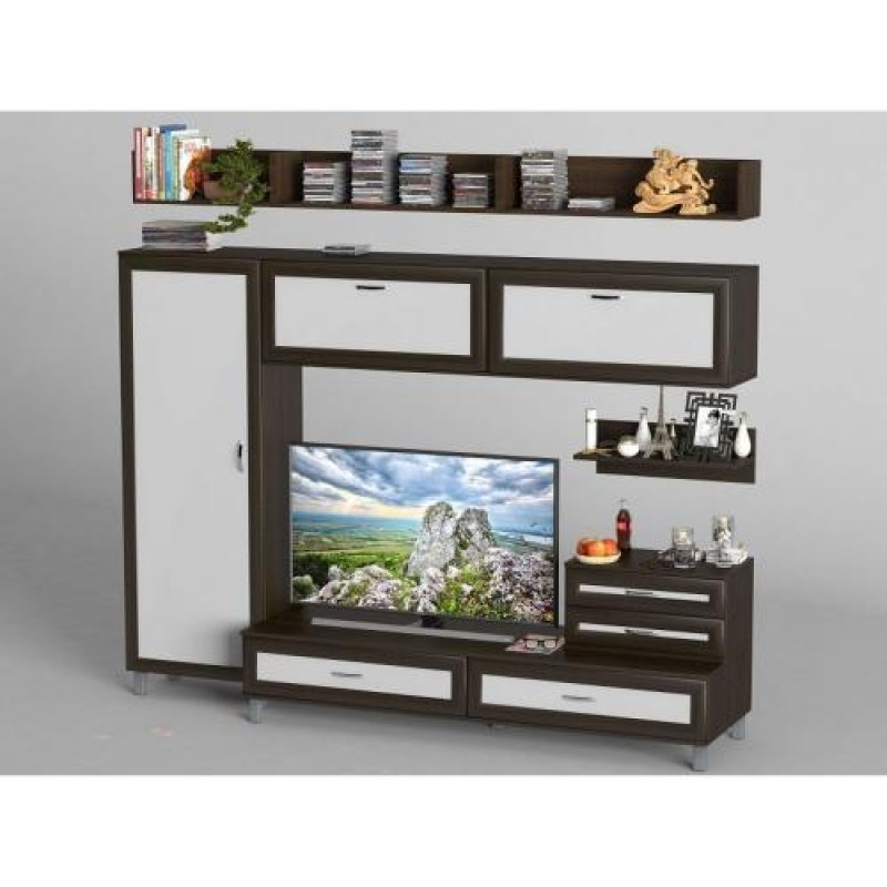 Стінка в вітальню Тиса Мебель Вітальня-26 Венге Білий 2050x450x2400 мм