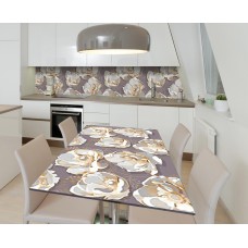 Наклейка 3Д вінілова на стіл Zatarga «Квіти сірої сепії» 600х1200 мм для будинків, квартир, столів, кав'ярень, кафе