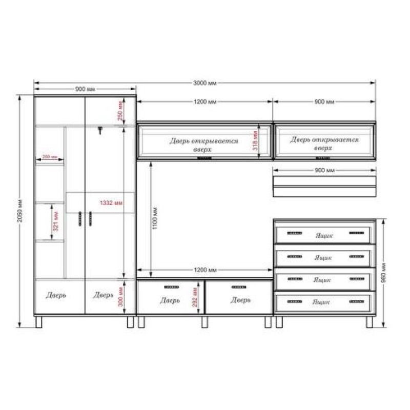 Стінка в вітальню Тиса Мебель Вітальня-3 Венге Білий 2050x450x3000 мм