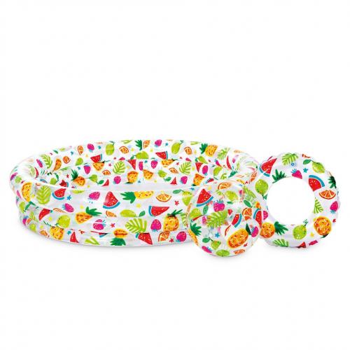 Дитячий надувний бассейн Фрукти Intex 59469-3 з м'ячем та кругом Дитячий надувний бассейн Фрукти Intex 59469-3 з м'ячем та кругом