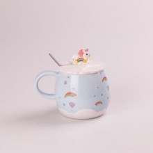 Чашка керамічна Rainbow з кришкою і ложкою Happy Life 400 мл блакитний (HPCY8278BL)