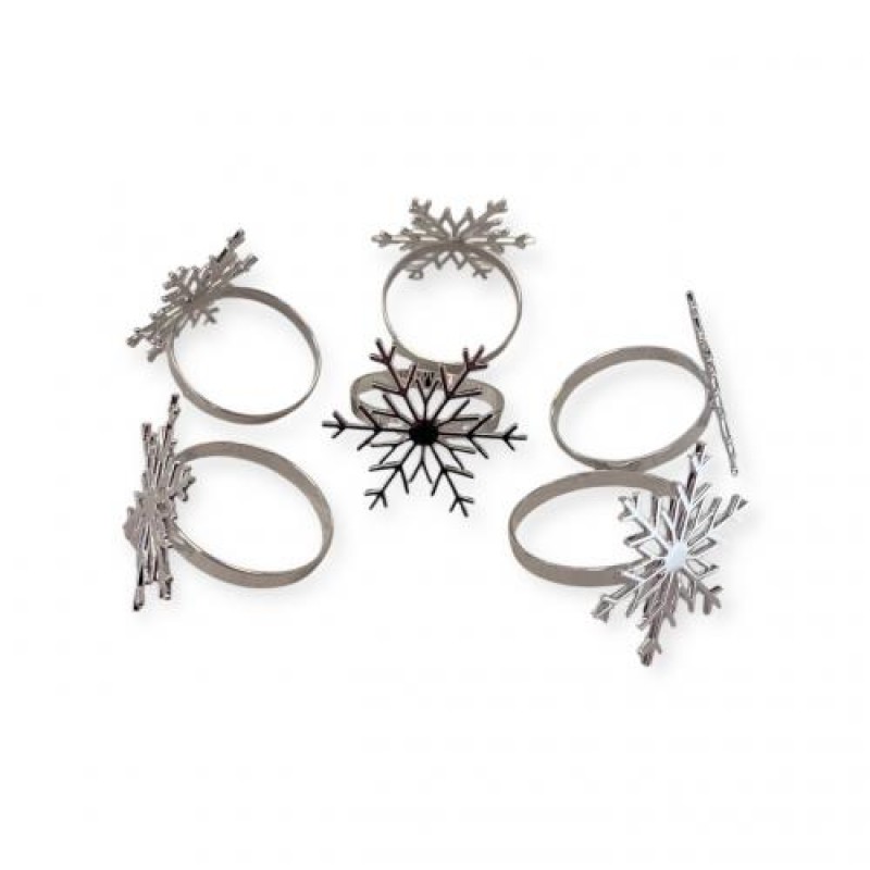 Набір кілець для серветок Сніжинки Мальва Сріблястий 6 шт