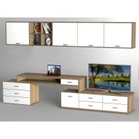 Стінка в вітальню Тиса Мебель Вітальня-227 Сонома Білий 1620x500x3360 мм Стінка в вітальню Тиса Мебель Вітальня-227 Сонома Білий 1620x500x3360 мм