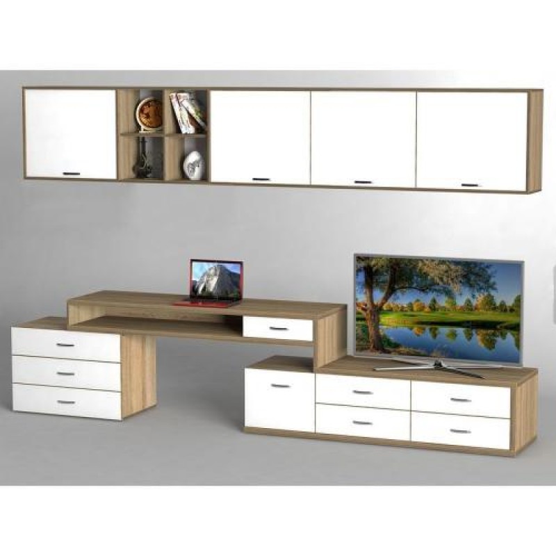 Стінка в вітальню Тиса Мебель Вітальня-227 Сонома Білий 1620x500x3360 мм