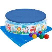 Дитячий каркасний басейн Intex 58477-3 «Африка», 122 х 25 см, з кульками 10 шт, тентом, підстилкою