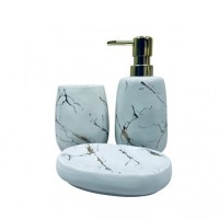 Набір для ванної BonaDi 853-171 дозатор для мила/склянка для зубних щіток/мильниця 3 предмети Біло-золотий (23588)