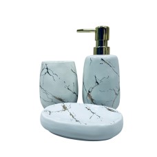 Набір для ванної BonaDi 853-171 дозатор для мила/склянка для зубних щіток/мильниця 3 предмети Біло-золотий (23588)