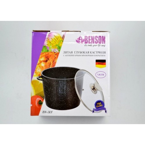 Каструля з кришкою мармурове покриття Benson BN-301 7 л Чорний Каструля з кришкою мармурове покриття Benson BN-301 7 л Чорний