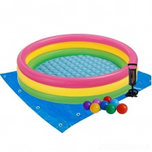 Дитячий надувний басейн Intex 57422-2 «Кольори заходу сонця», 147 х 33 см, з кульками 10 шт, підстилкою, насосом (hub_i7ljkb)