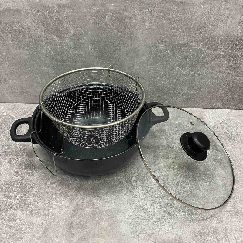 Фритюрниця 24 см алюмінієва зі скляною кришкою A-PLus 24 FP