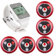 Система виклику офіціанта бездротова з білим годинником - пейджером Retekess TD108 + 5 червоних кнопок (з кнопкою КАЛЬЯН) (100765)