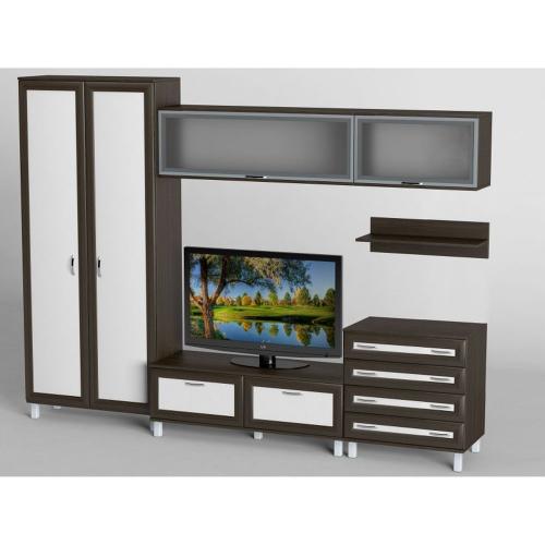 Стінка в вітальню Тиса Мебель Вітальня-4 Венге Білий 2050x450x3000 мм Стінка в вітальню Тиса Мебель Вітальня-4 Венге Білий 2050x450x3000 мм