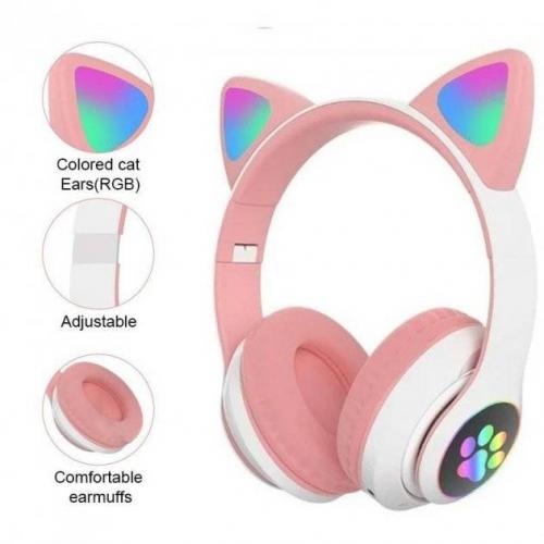 Повнорозмірні навушники бездротові Cat Headset M23 Bluetooth з RGB підсвічуванням та котячими вушками Pink в інтернет супермаркеті PbayMarket!