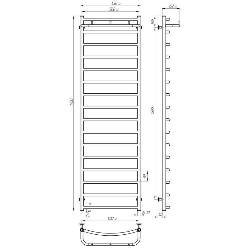 Рушникосушарка електрична Класік N П16 500х1700 Deffi Білий WD03 (C.KN.170.50.16.E.W.L.1)