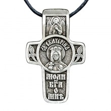 Хрест натільний посріблений Silvering Катерина Свята Великомучениця Катерина Олександрійська 3х1,8х0,2 см (19573)