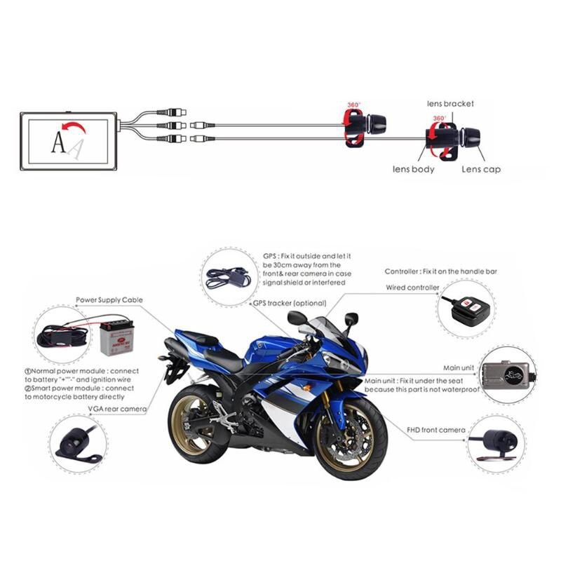 Відеореєстратор для мотоцикла на 2 камери з пультом управління FHD SE100, HD 720P