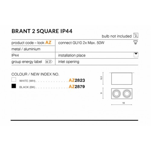 Точковий світильник AZzardo BRANT 2 SQUARE (AZ2823) Точковий світильник AZzardo BRANT 2 SQUARE (AZ2823)
