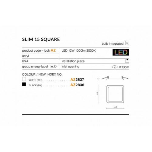 Точковий світильник AZzardo SLIM 15 SQUARE IP44 3000K AZ2836