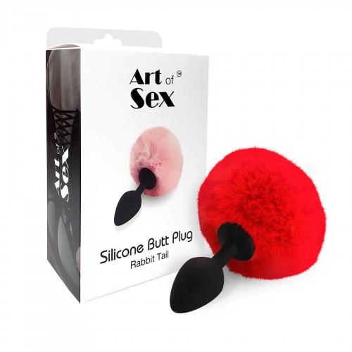 Силіконова анальна пробка М Art of Sex - Silicone Bunny Tails Butt plug Red, діаметр 3,5 см в інтернет супермаркеті PbayMarket!