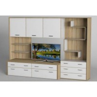 Стінка в вітальню Тиса Мебель Вітальня-102 Сонома Білий 1750x450x2420 мм Стінка в вітальню Тиса Мебель Вітальня-102 Сонома Білий 1750x450x2420 мм