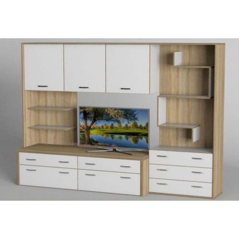 Стінка в вітальню Тиса Мебель Вітальня-102 Сонома Білий 1750x450x2420 мм