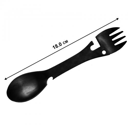 Столовий туристичний набір 5в1 похідна ложка-вилка Black (16596-hbr) Столовий туристичний набір 5в1 похідна ложка-вилка Black (16596-hbr)