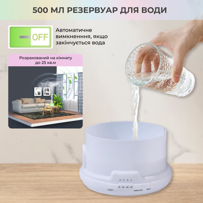 Зволожувач повітря No Brand 500 мл з LED-підсвіткою на 2 кольори та пультом