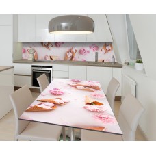Наклейка 3Д вінілова на стіл Zatarga «Морозиво та півонії» 600х1200 мм для будинків, квартир, столів, кав'ярень, кафе