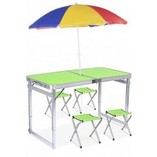 Стіл для пікніка розкладний зі стільцями посилений 4life 120х60х55/60/70 см із Парасолькою 180 см у подарунок 3 режими висоти Зелений