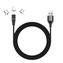 Кабель ColorWay Magnetic USB-Lightning + microUSB + USB-C Magnetic Data/Quick Charge, 2.4А, 1м, Black