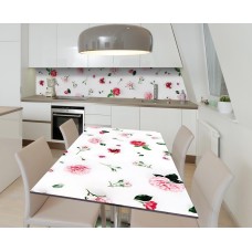 Наклейка 3Д вінілова на стіл Zatarga «Півонії та троянди» 650х1200 мм для будинків, квартир, столів, кав'ярень