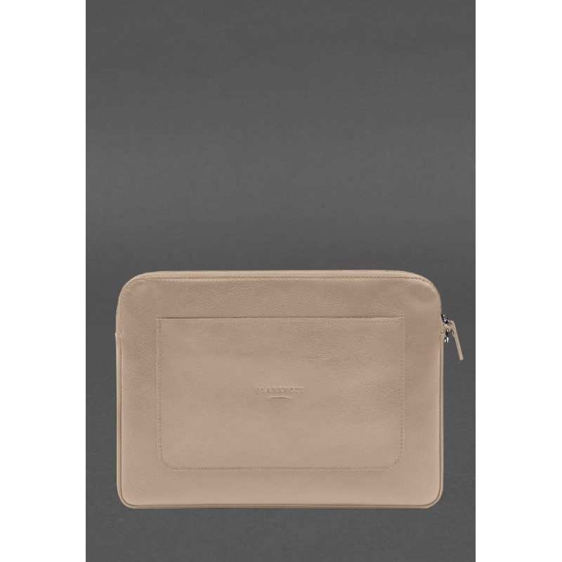 Шкіряний чохол для ноутбука на блискавці з кишенею та хлястиком на руку Світло-бежевий BlankNote