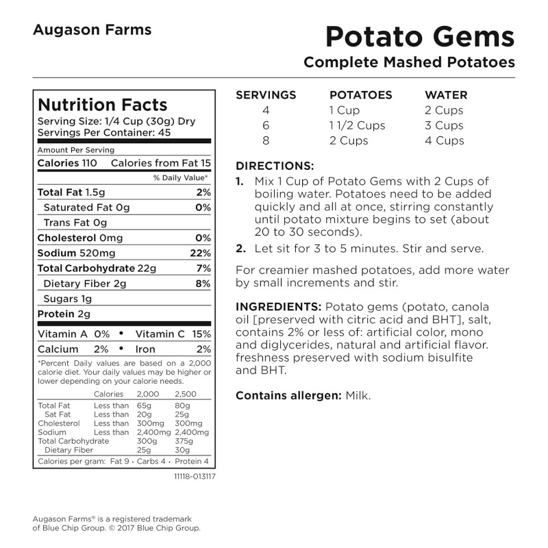 Картопляне пюре з великим терміном придатності 10 років Augason Farms, сублімоване, 45 порцій