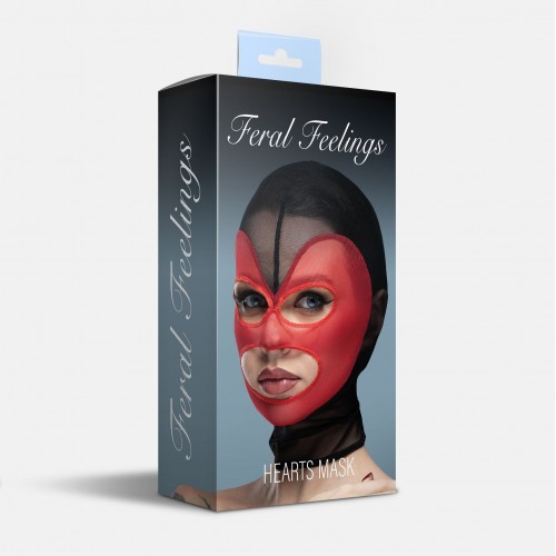 Маска серце сітка з відкритим ротом та очима Feral Feelings - Hearts Mask Black/Red