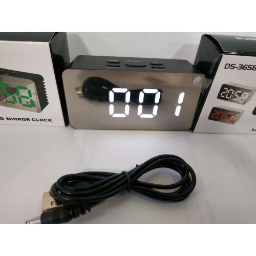 Годинники дзеркальні електронні настільні UKC DS-3658L - USB кабель + батареї (Чорний корпус - біле підсвічування)