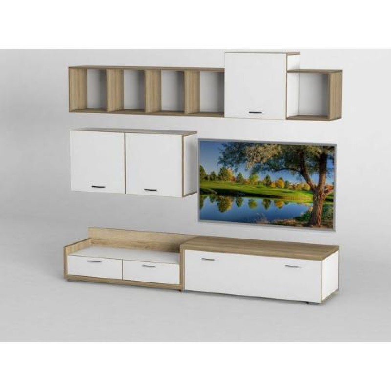 Стінка в вітальню Тиса Мебель Вітальня-220 Сонома Білий 1200x450x2190 мм