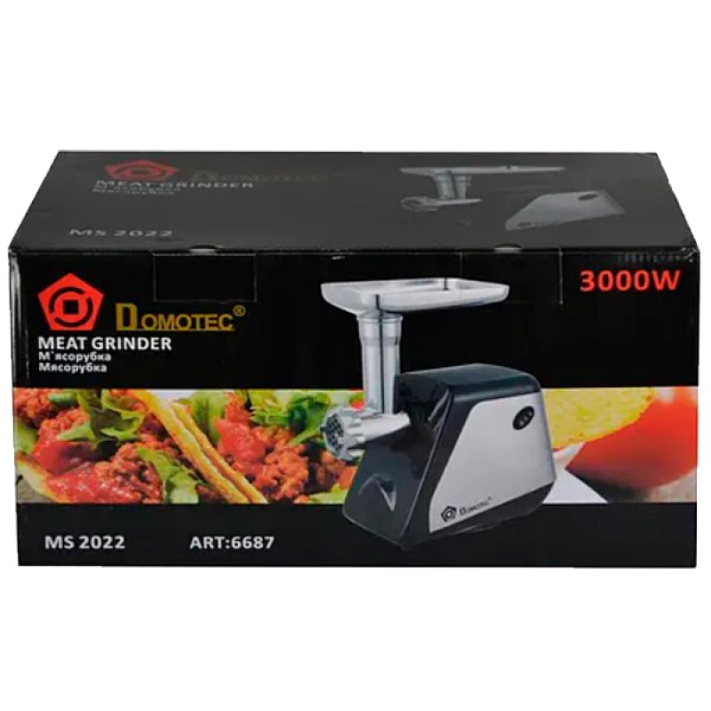Електром'ясорубка з насадками для ковбас та кеббі Domotec MS-2022 чорна 3000W (6687_1537)