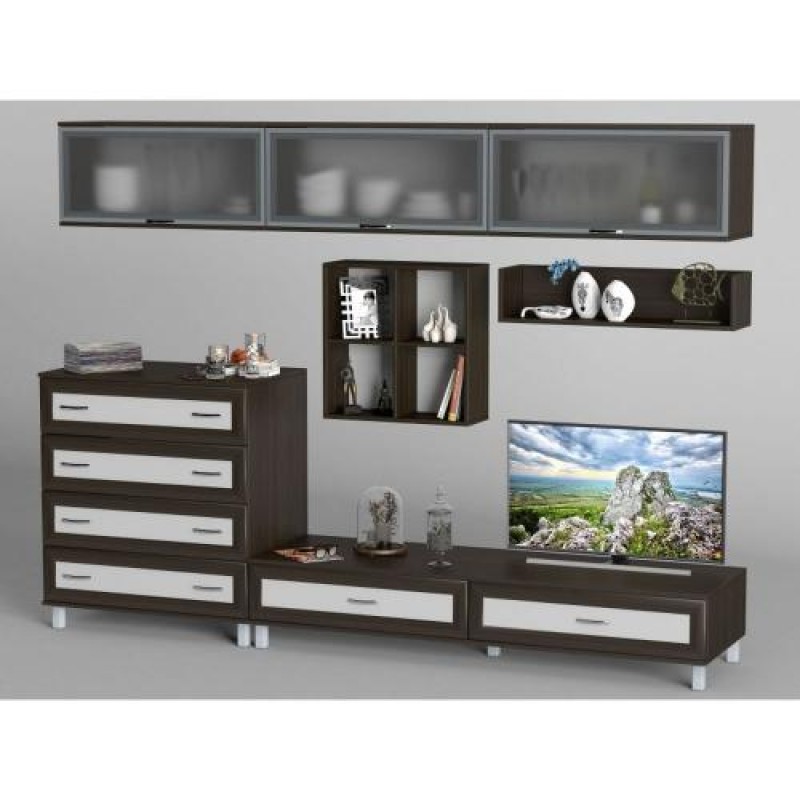 Стінка в вітальню Тиса Мебель Вітальня-22 Венге Білий 2050x450x2700 мм